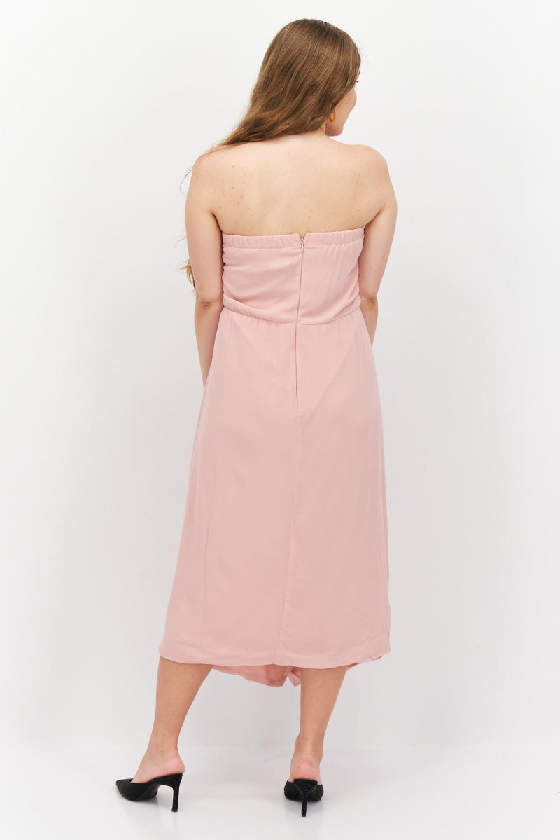 TFNC فستان كاجوال ميدي بسيط للنساء بمقاسات كبيرة، وردي - Image 4